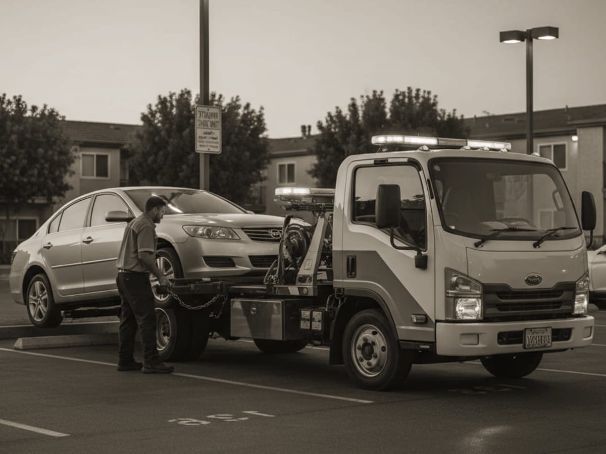 Tow truck parked near a private parking lot in El Paso, Texas